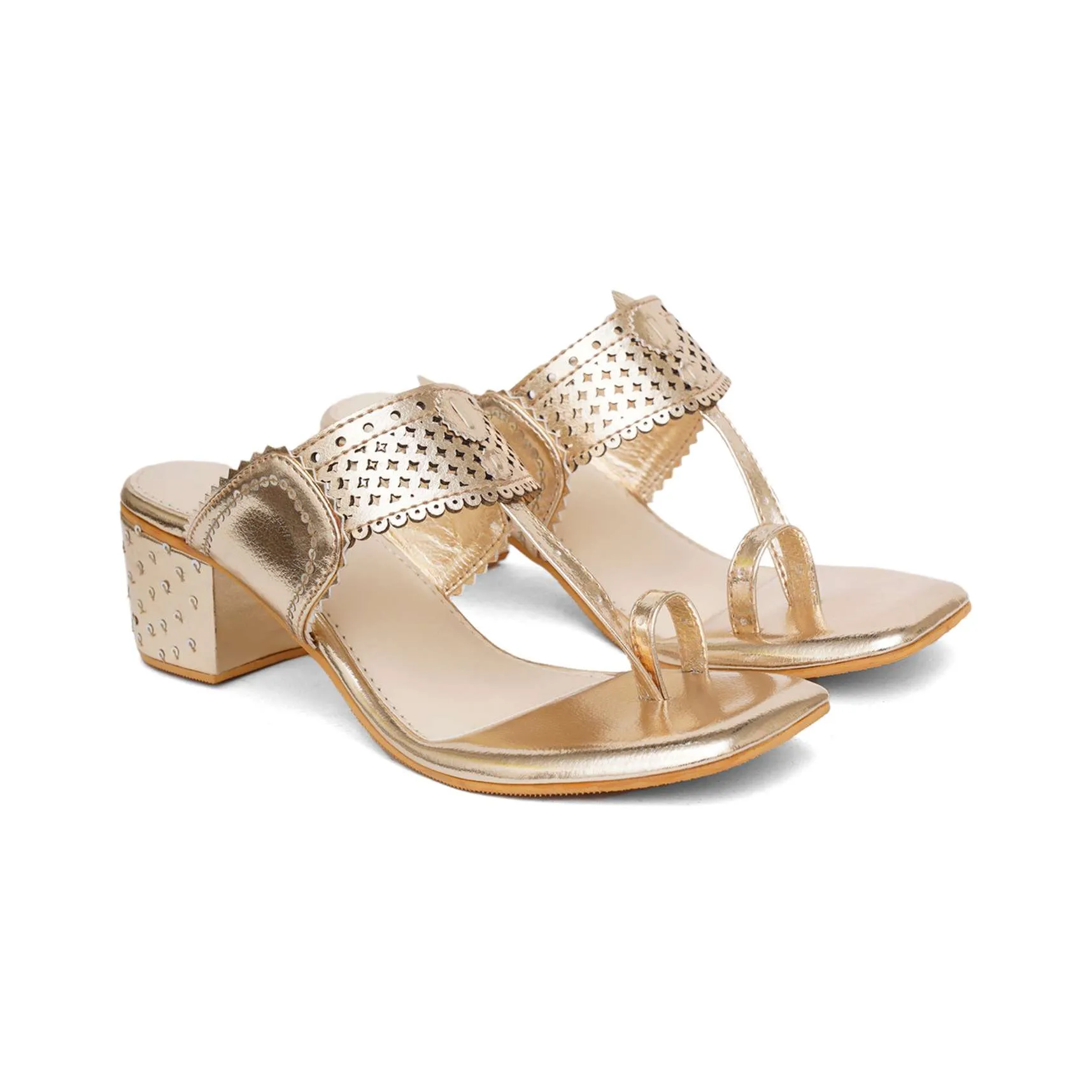 Metallic Gold Nazakat Heels In Faux Leather