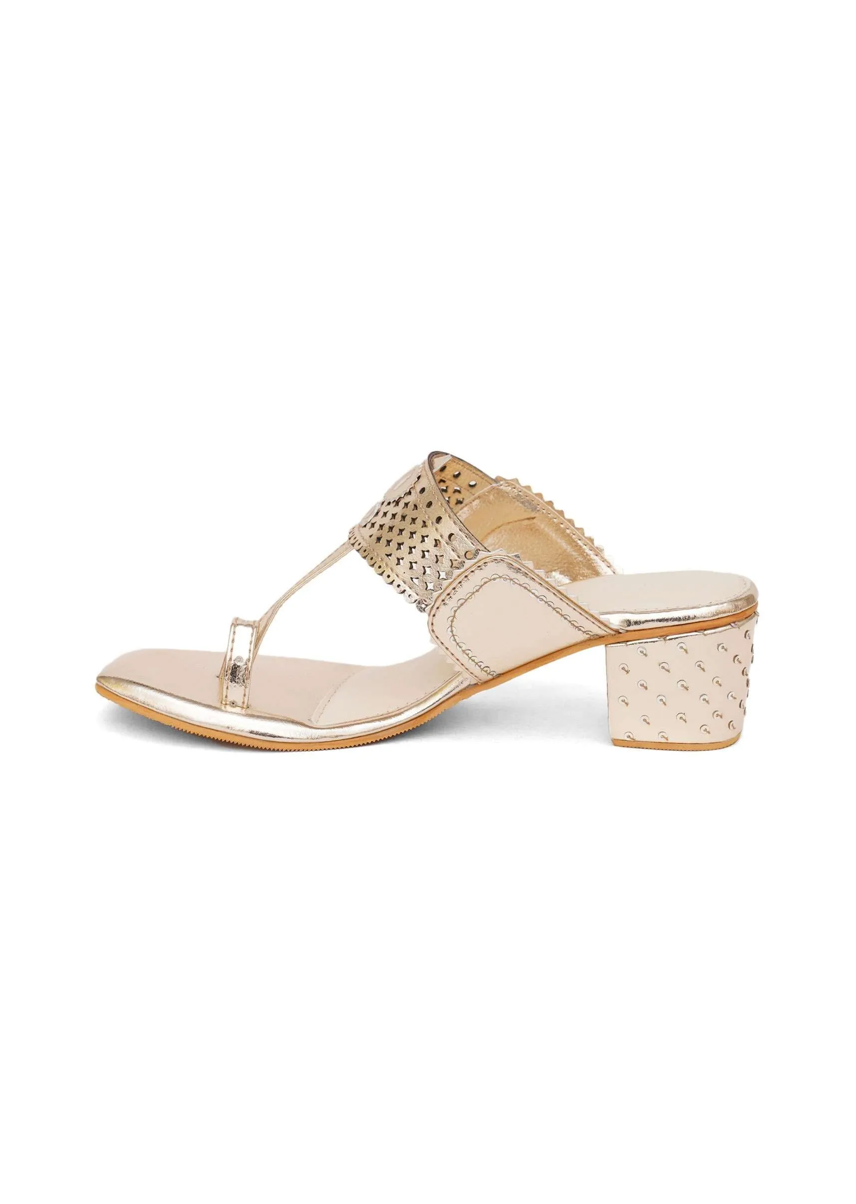 Metallic Gold Nazakat Heels In Faux Leather