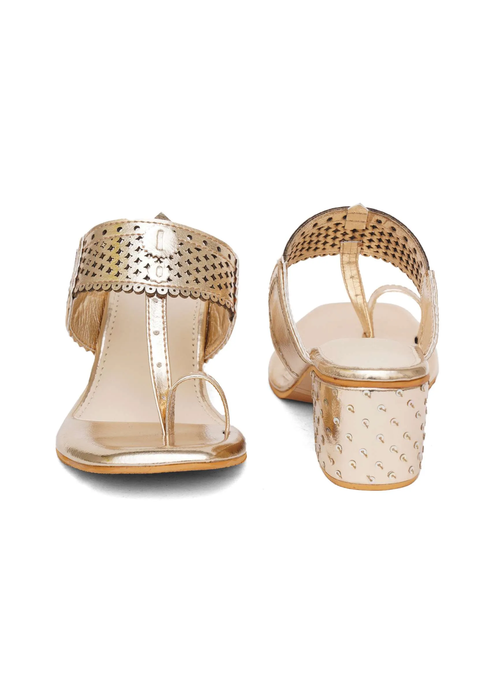 Metallic Gold Nazakat Heels In Faux Leather
