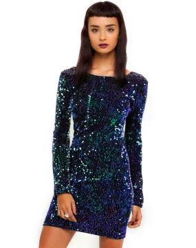 MOTEL DELUXE Gabby Sequin Dress in Iridescent Purple