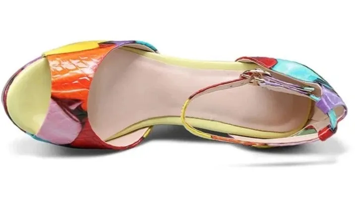 Multicolor Ankle Strap Wedge Sandals