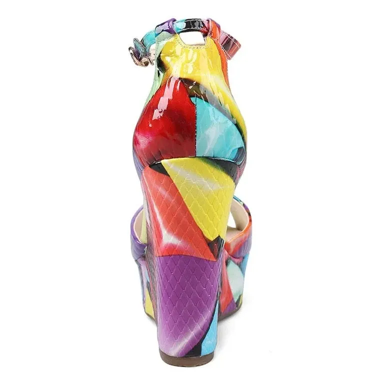 Multicolor Ankle Strap Wedge Sandals