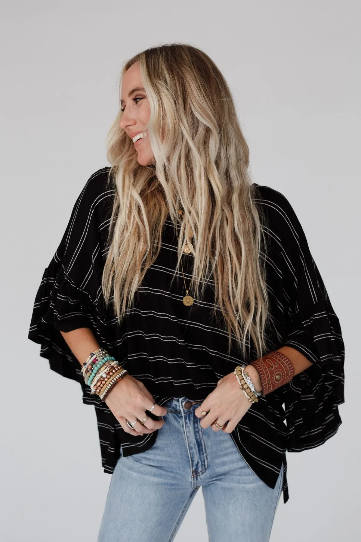 On The Way Striped Knit Top - Black