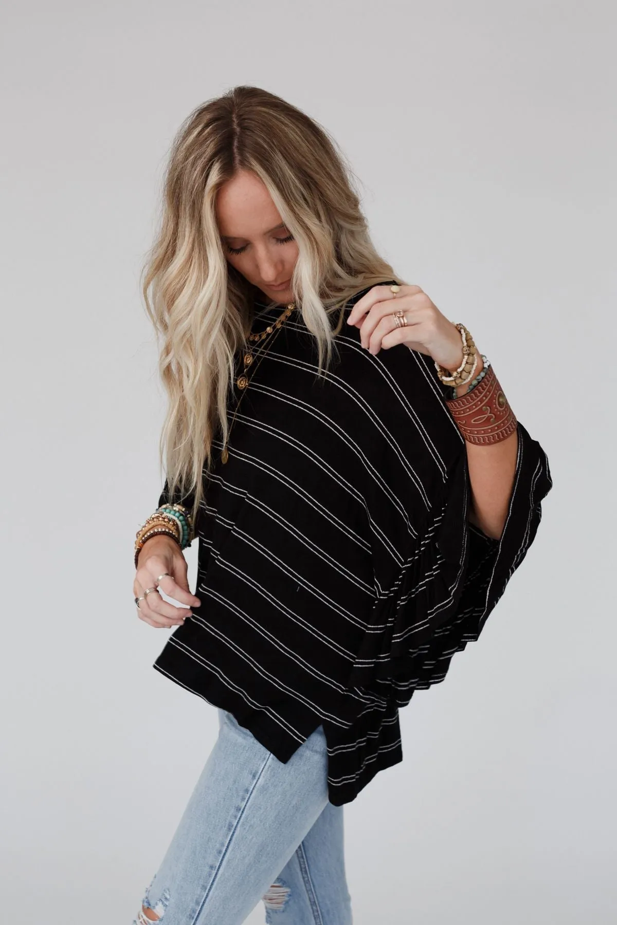 On The Way Striped Knit Top - Black