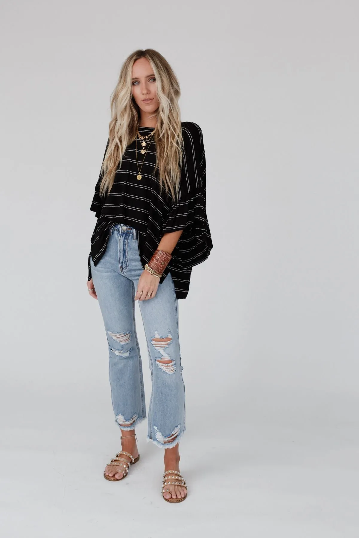 On The Way Striped Knit Top - Black