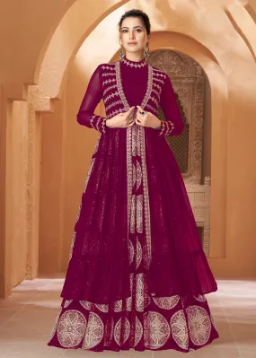 Party Wear Mesmeric Magenta Plum Jacket Style Anarkali Dress