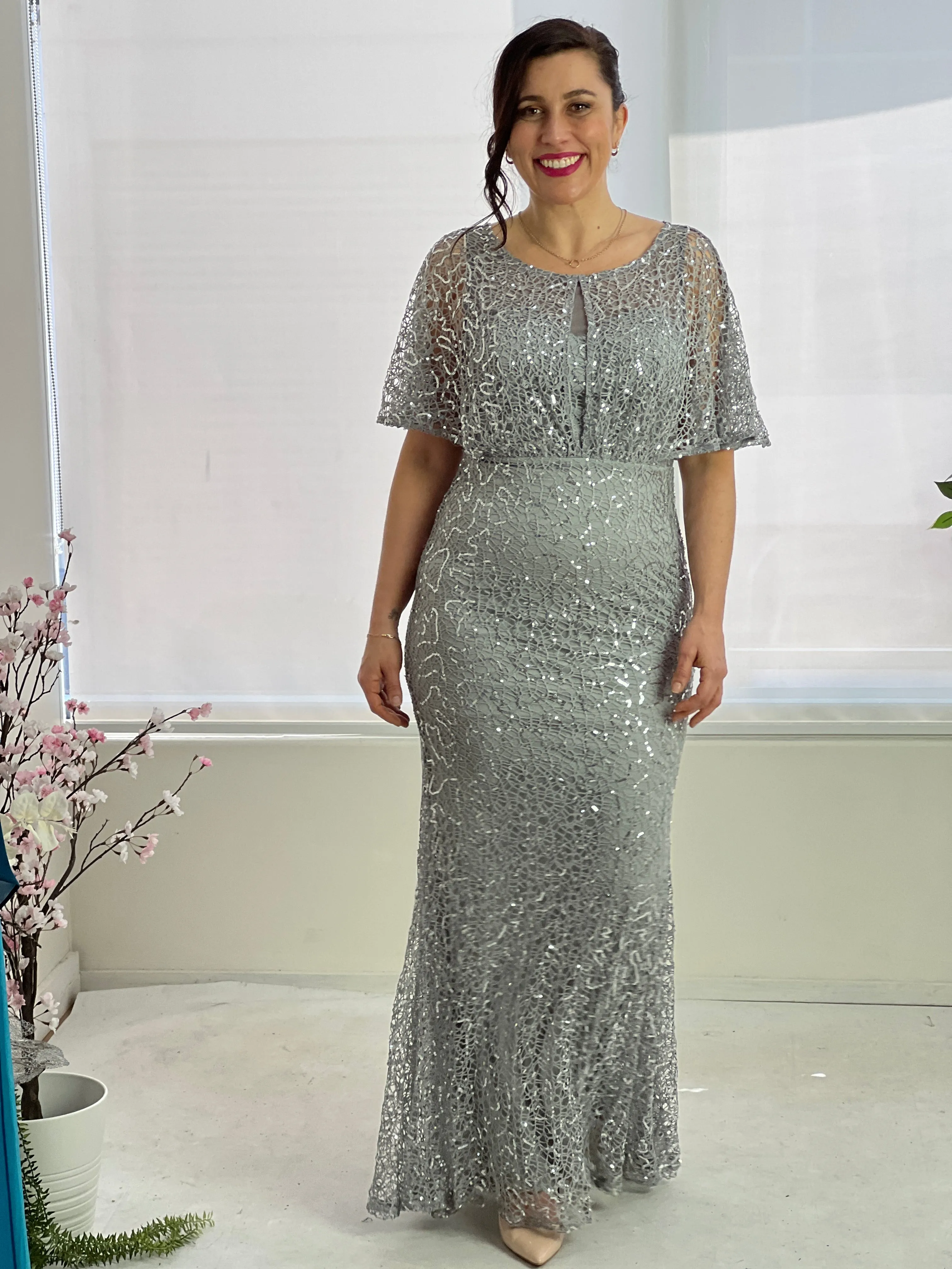 Payton Silver Sequin Evening Gown