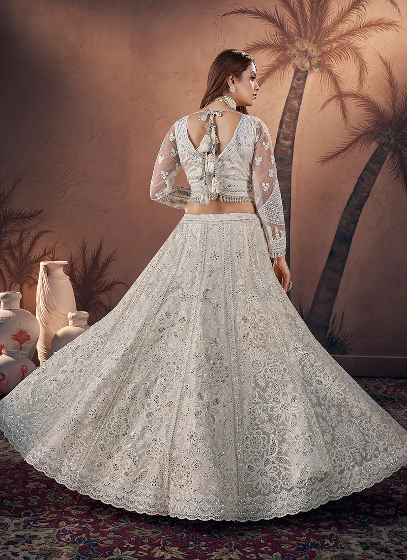 Pearl White Sequence Embroidery Wedding Lehenga Choli And Dupatta