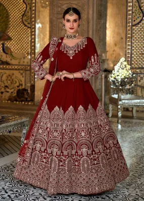 Phenomenal Maroon Sequins Embroidered Trendy Velvet Anarkali