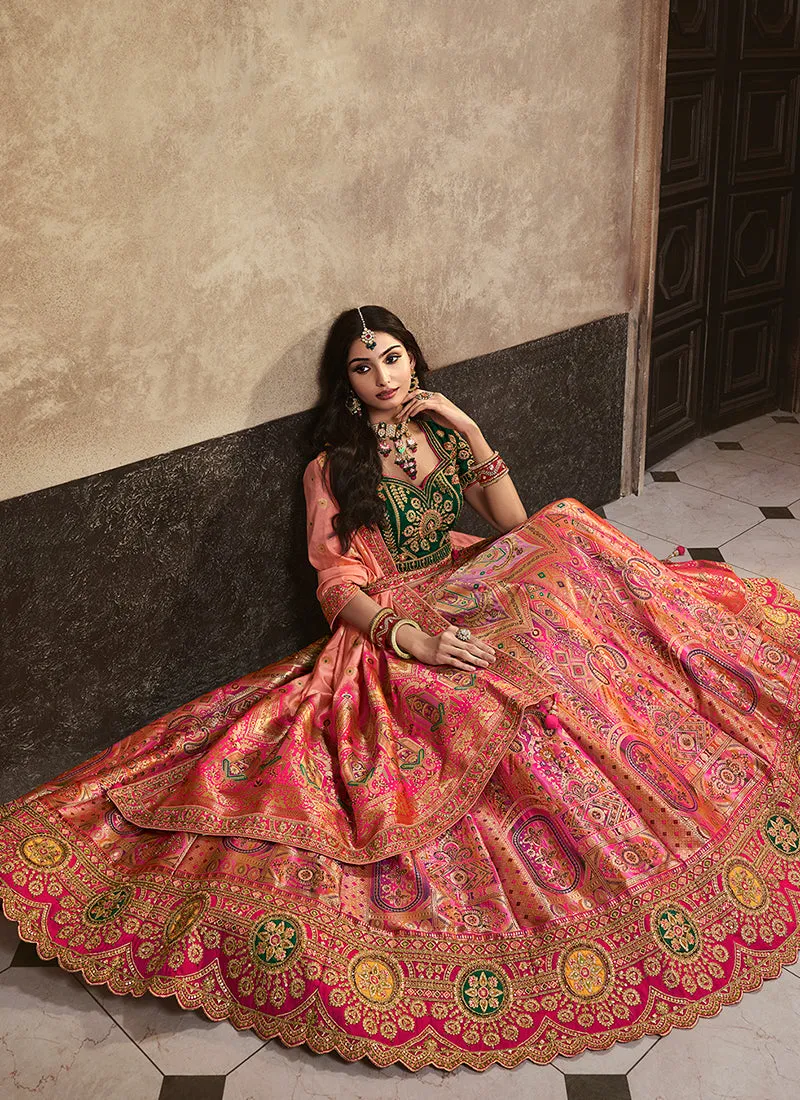 Pink And Peach Traditional Embroidered Bridal Lehenga Choli