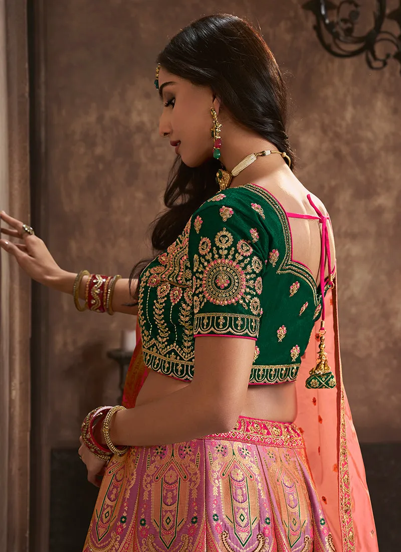 Pink And Peach Traditional Embroidered Bridal Lehenga Choli