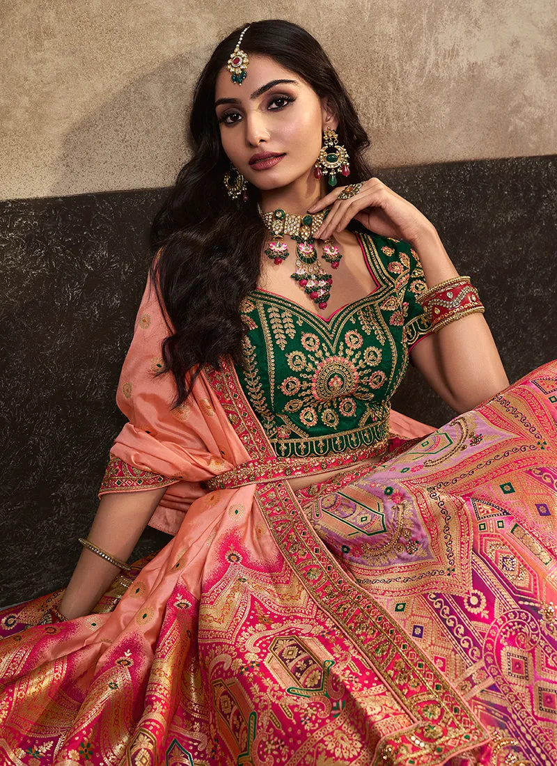 Pink And Peach Traditional Embroidered Bridal Lehenga Choli