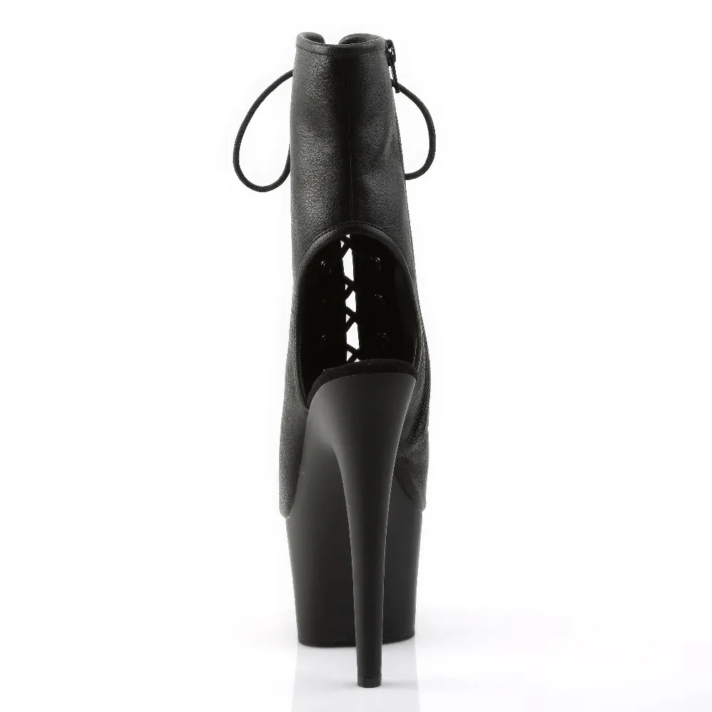 PLEASER Black Lace-Up Heel Ankle Boots with Open Toe