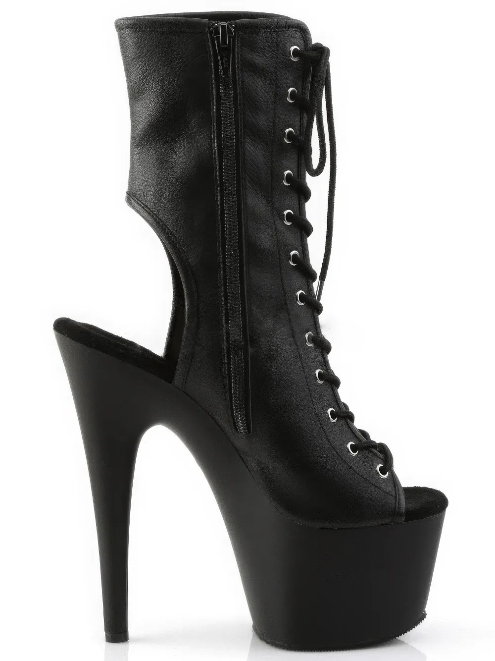 PLEASER Black Lace-Up Heel Ankle Boots with Open Toe