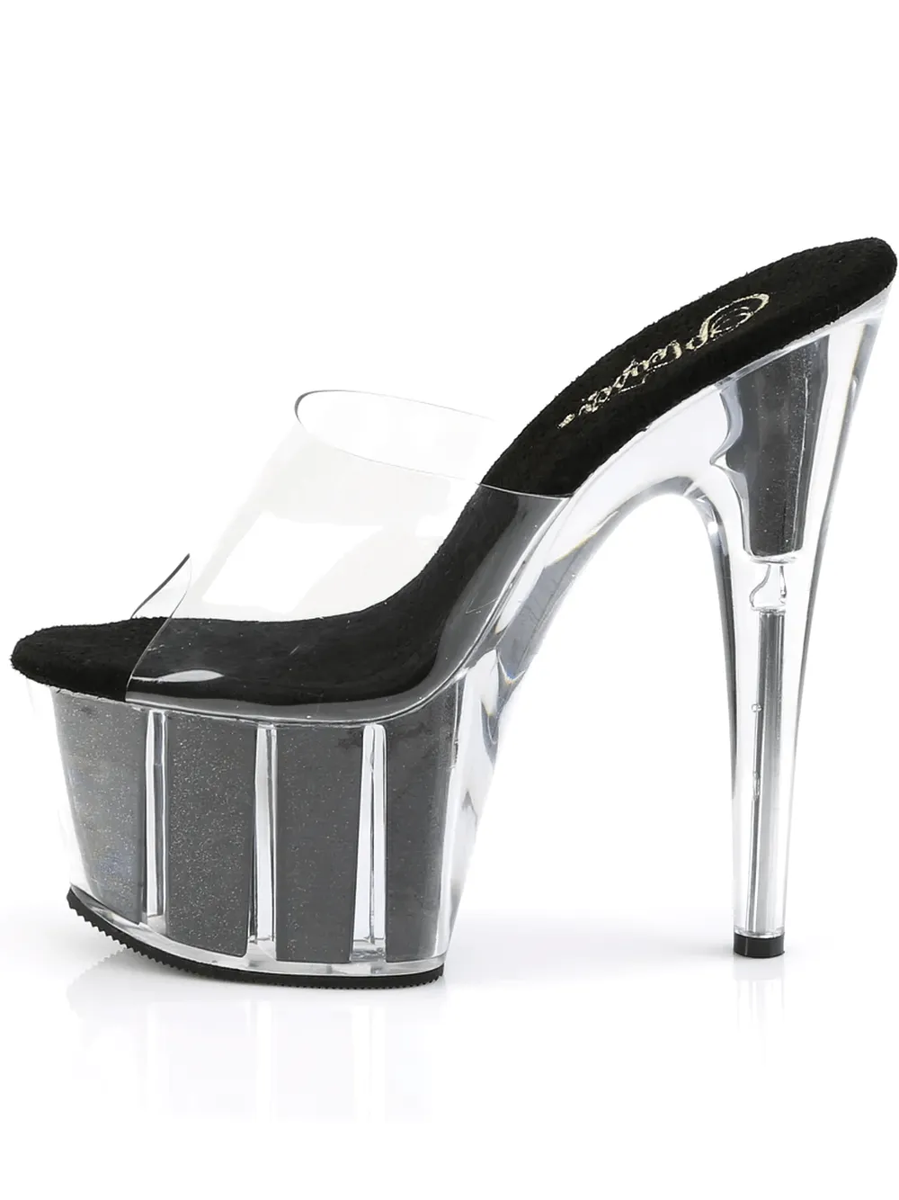 PLEASER Clear Strap Glitter Stiletto Platform Slides