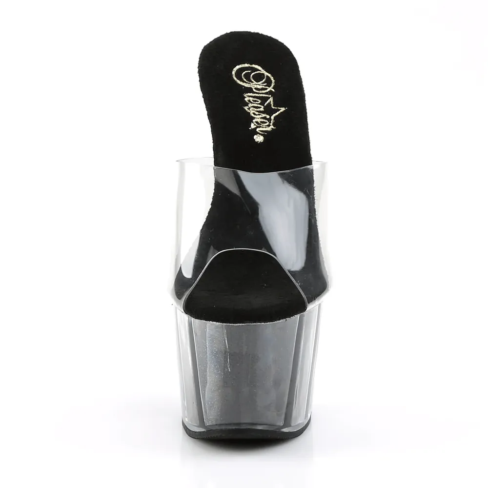 PLEASER Clear Strap Glitter Stiletto Platform Slides