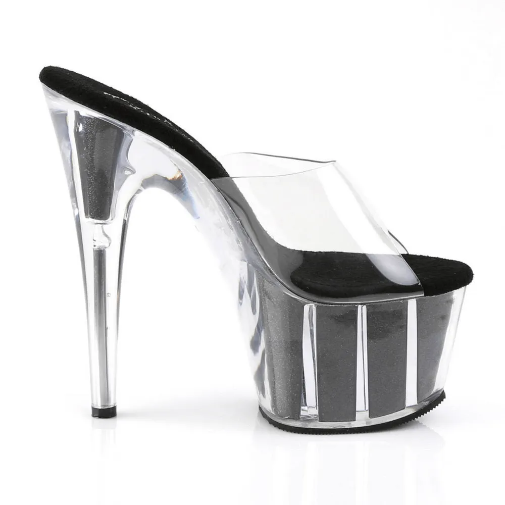 PLEASER Clear Strap Glitter Stiletto Platform Slides