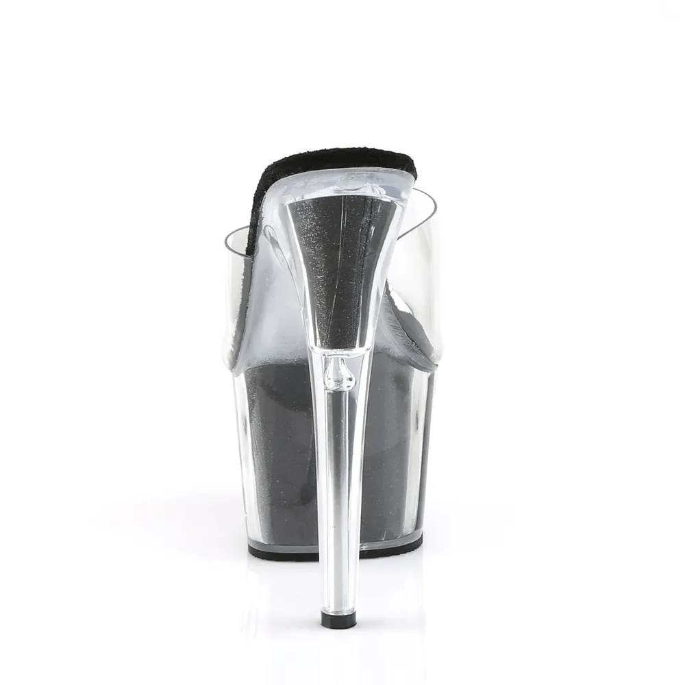 PLEASER Clear Strap Glitter Stiletto Platform Slides
