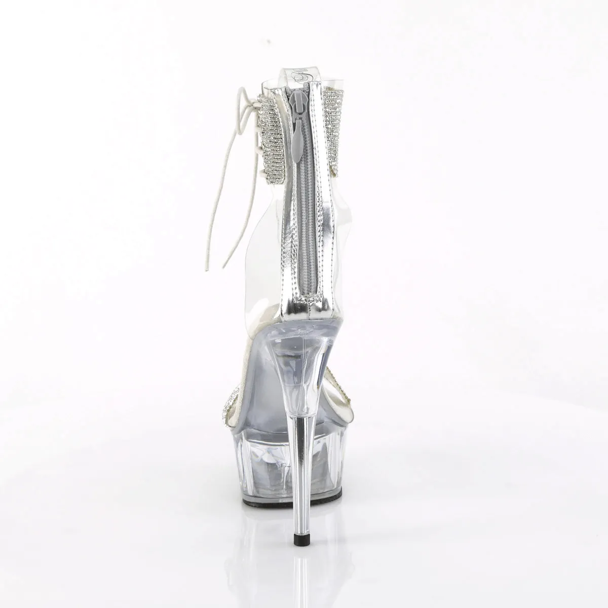 PLEASER Rhinestone Cuff Sandals with Clear Platform Heels