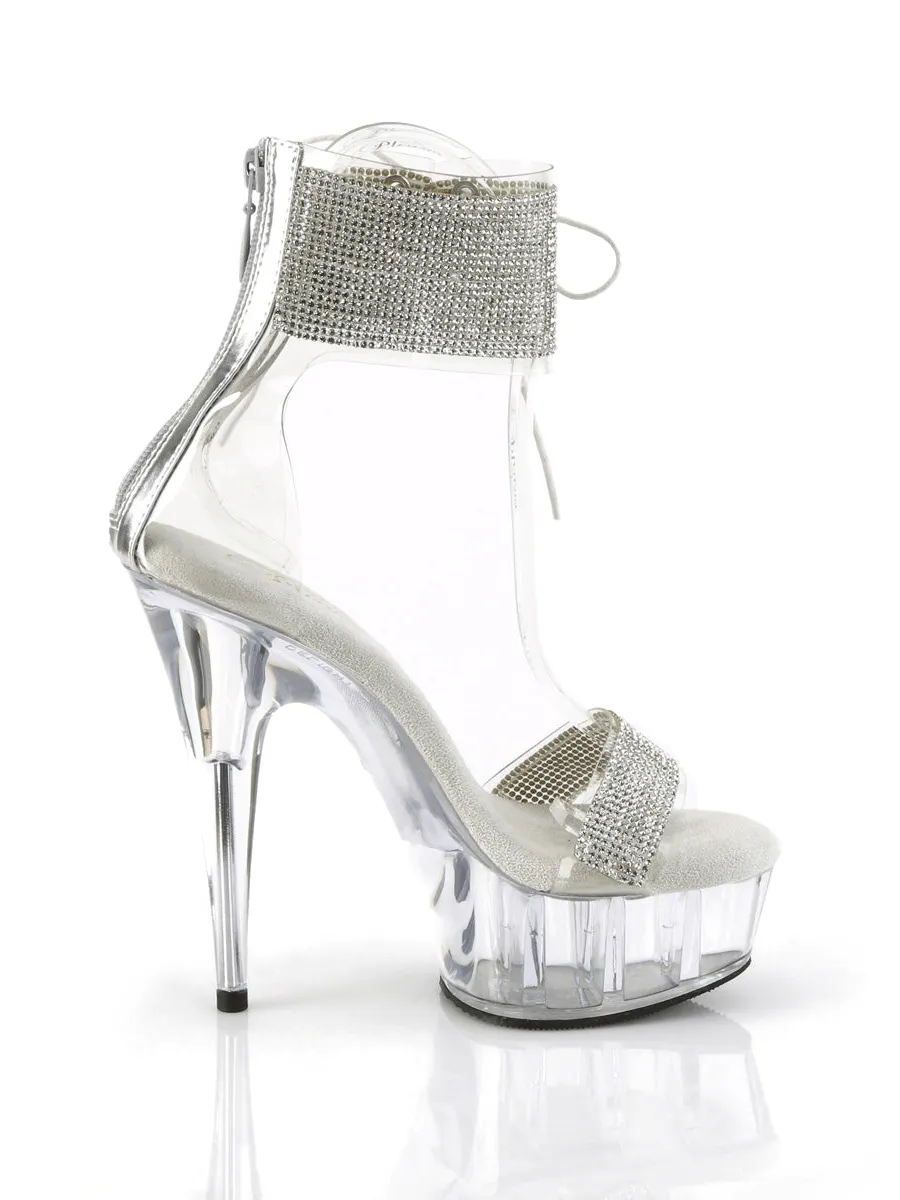 PLEASER Rhinestone Cuff Sandals with Clear Platform Heels