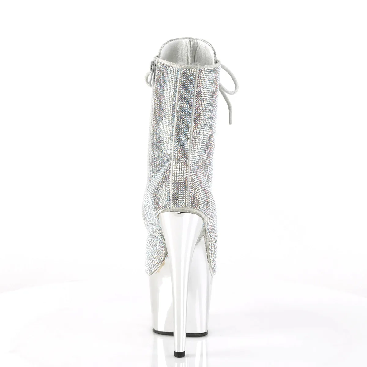PLEASER Silver Stiletto Boots with Mirror Platform Heels