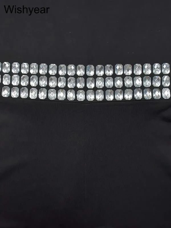 Pleasures and Sins Sexy Backless Rhinestone Jumpsuit with Gloves