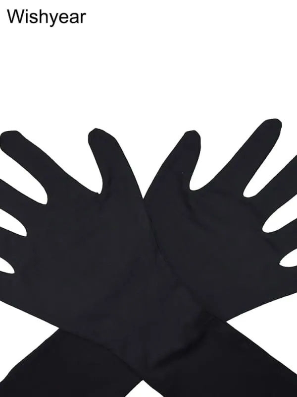 Pleasures and Sins Sexy Backless Rhinestone Jumpsuit with Gloves