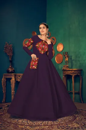 Purple Embroidered Designer Anarkali Style Gown