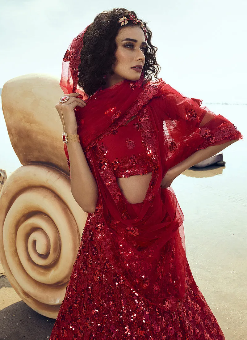 Rouge Red Sequence Embroidered Lehenga Choli
