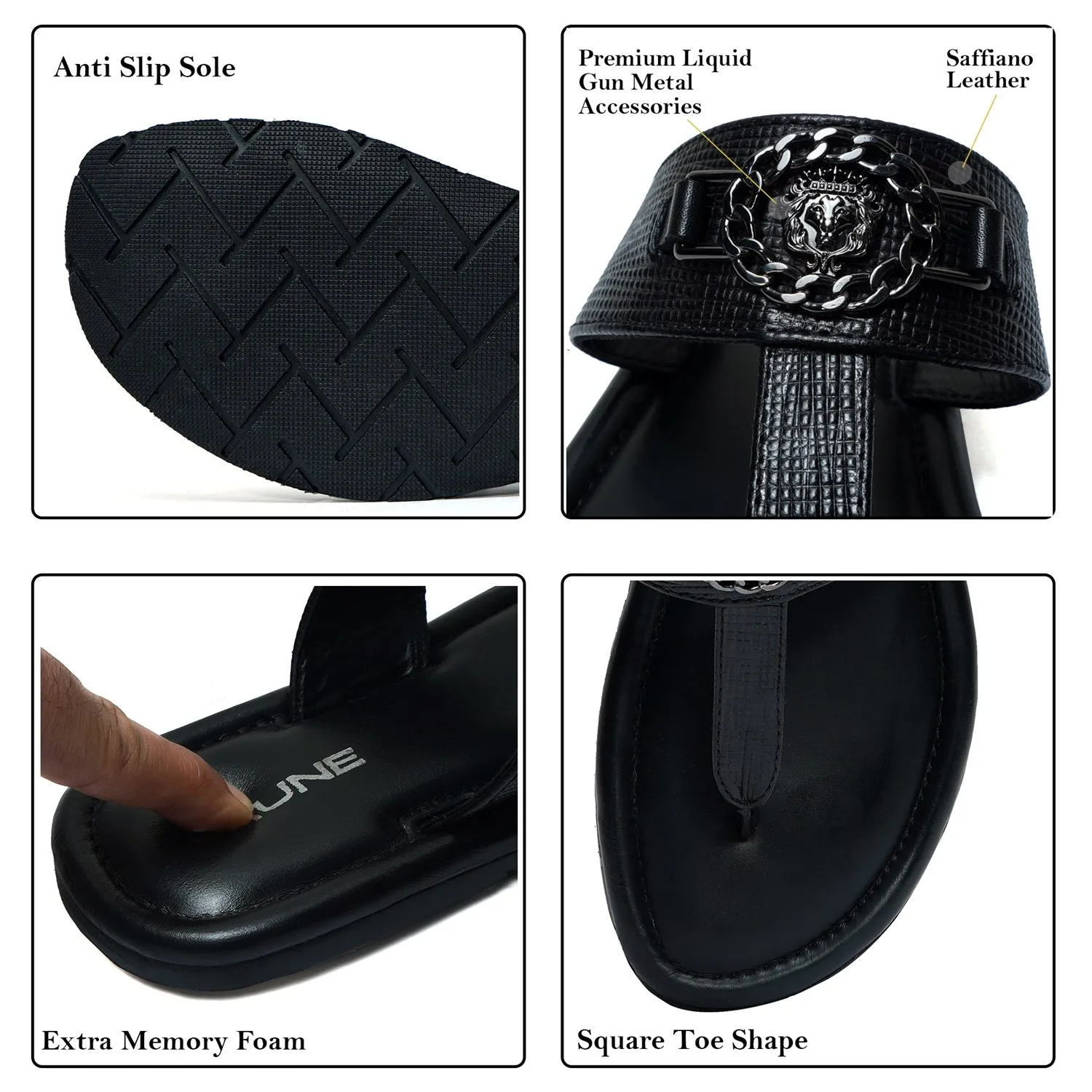 Saffiano T-Strap Black Slide-in Slipper