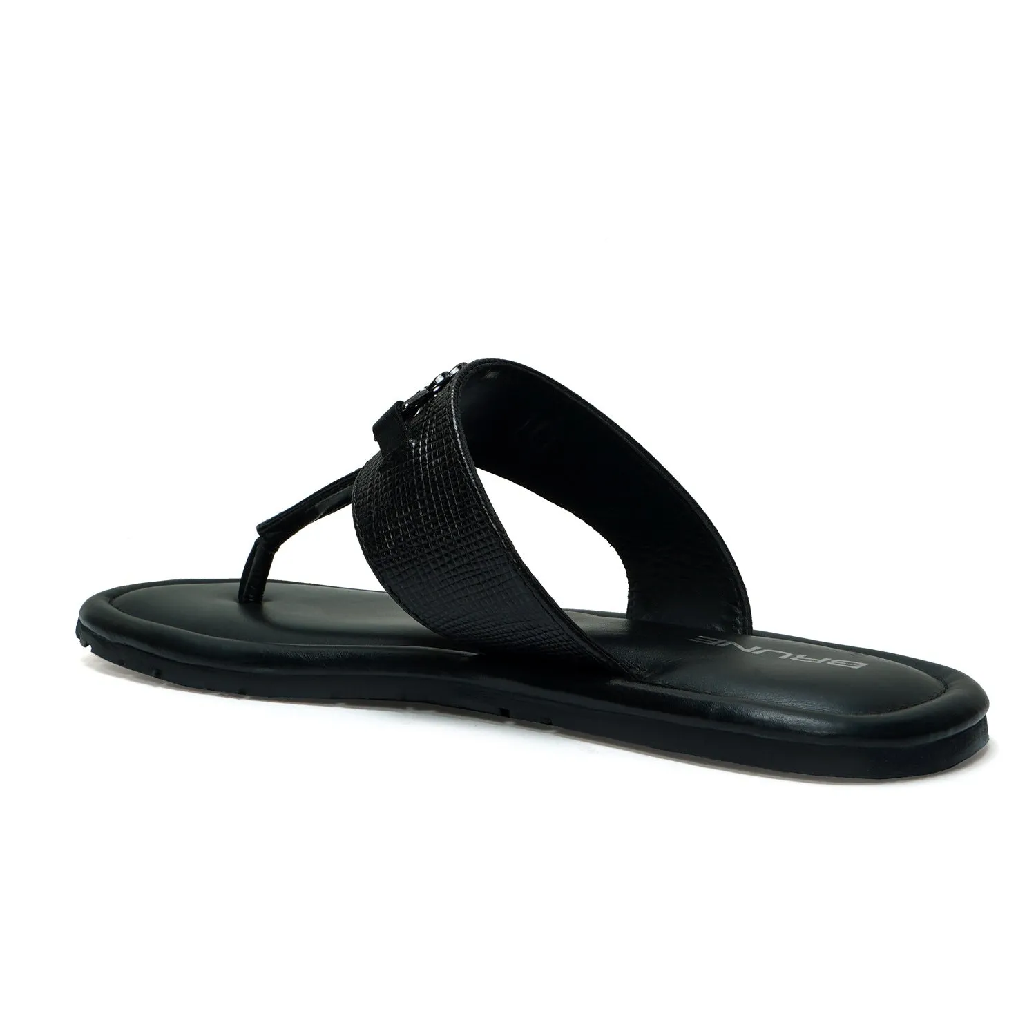 Saffiano T-Strap Black Slide-in Slipper