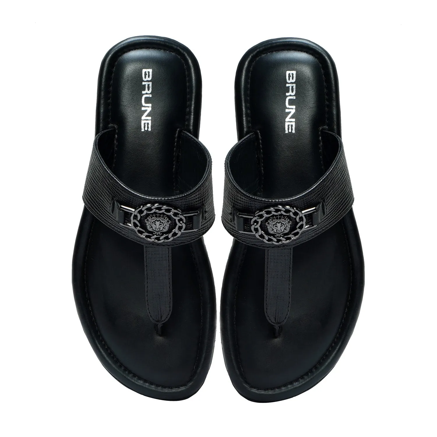 Saffiano T-Strap Black Slide-in Slipper