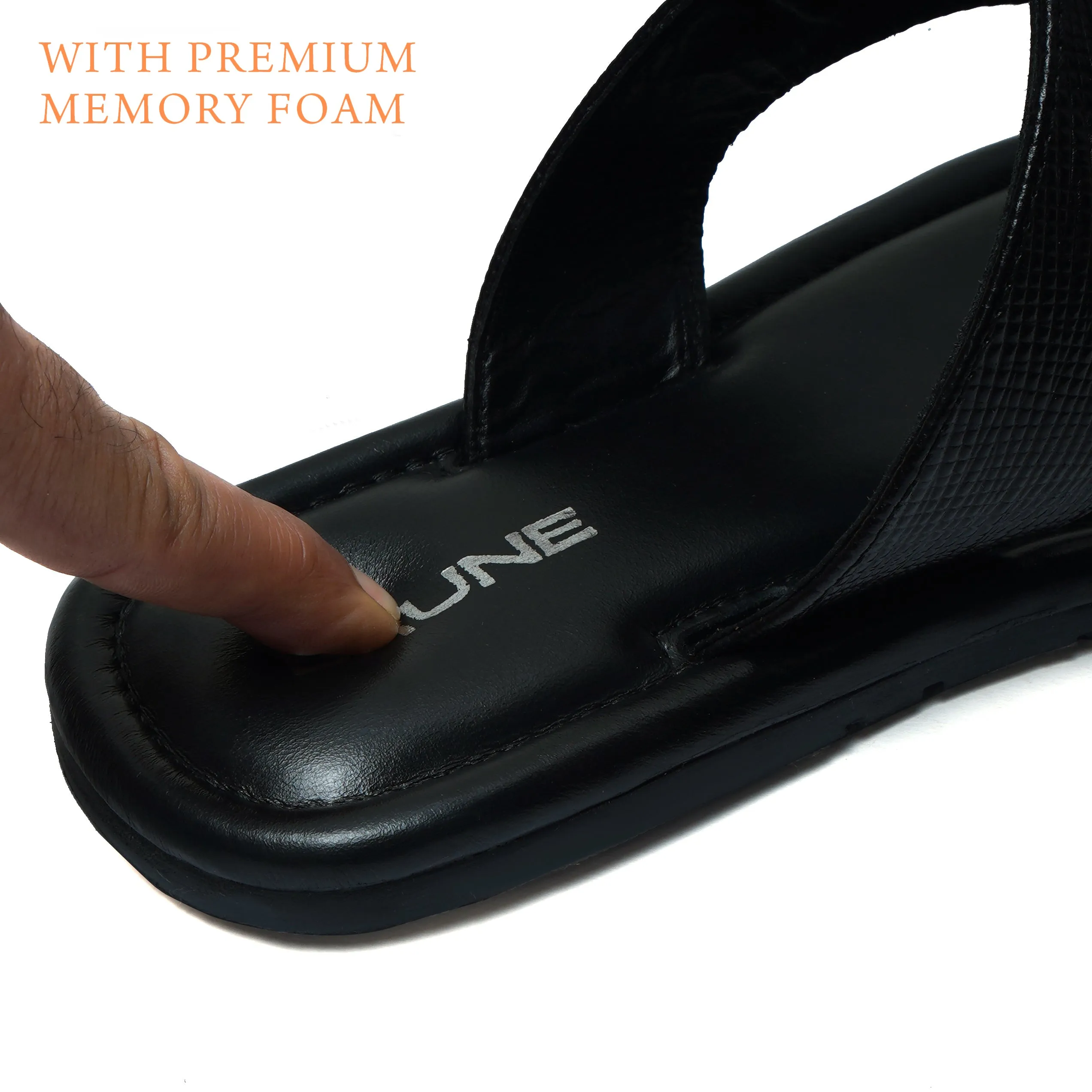 Saffiano T-Strap Black Slide-in Slipper