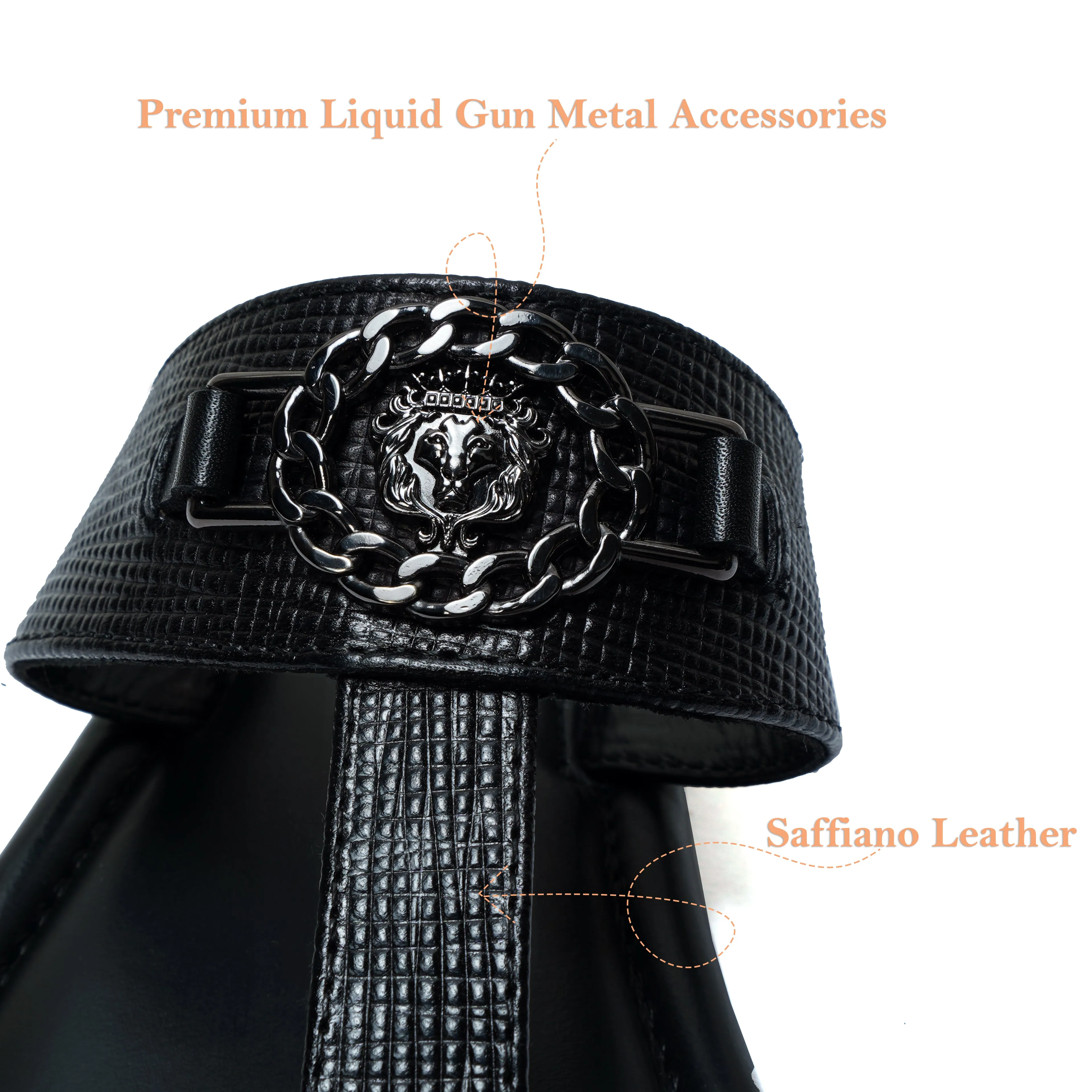 Saffiano T-Strap Black Slide-in Slipper