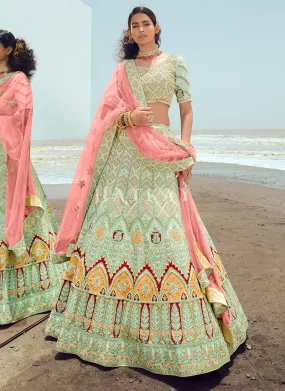 Sea Green Zarkan Embroidered Designer Lehenga Choli
