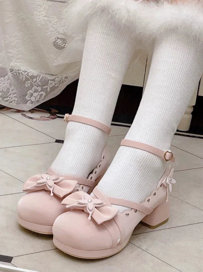 Shoes Mid Round Elegant Lolita Toe Heel Ribbon Sweet