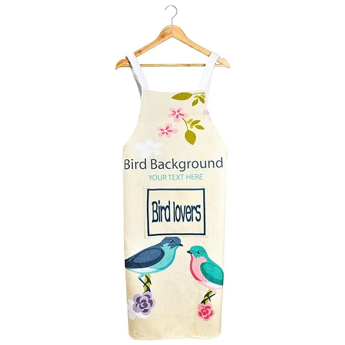 Sleeveless Strap Apron with Pocket (FABKUC ) Men and Women Cooking Kit Accessories (Birds)