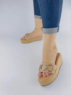 Spunkz Nude Wedges with Round Metal Chain
