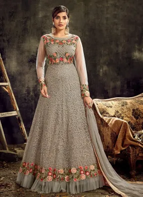 Tempting Grey Designer Floor Length Anarkali