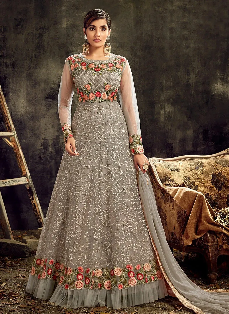 Tempting Grey Designer Floor Length Anarkali