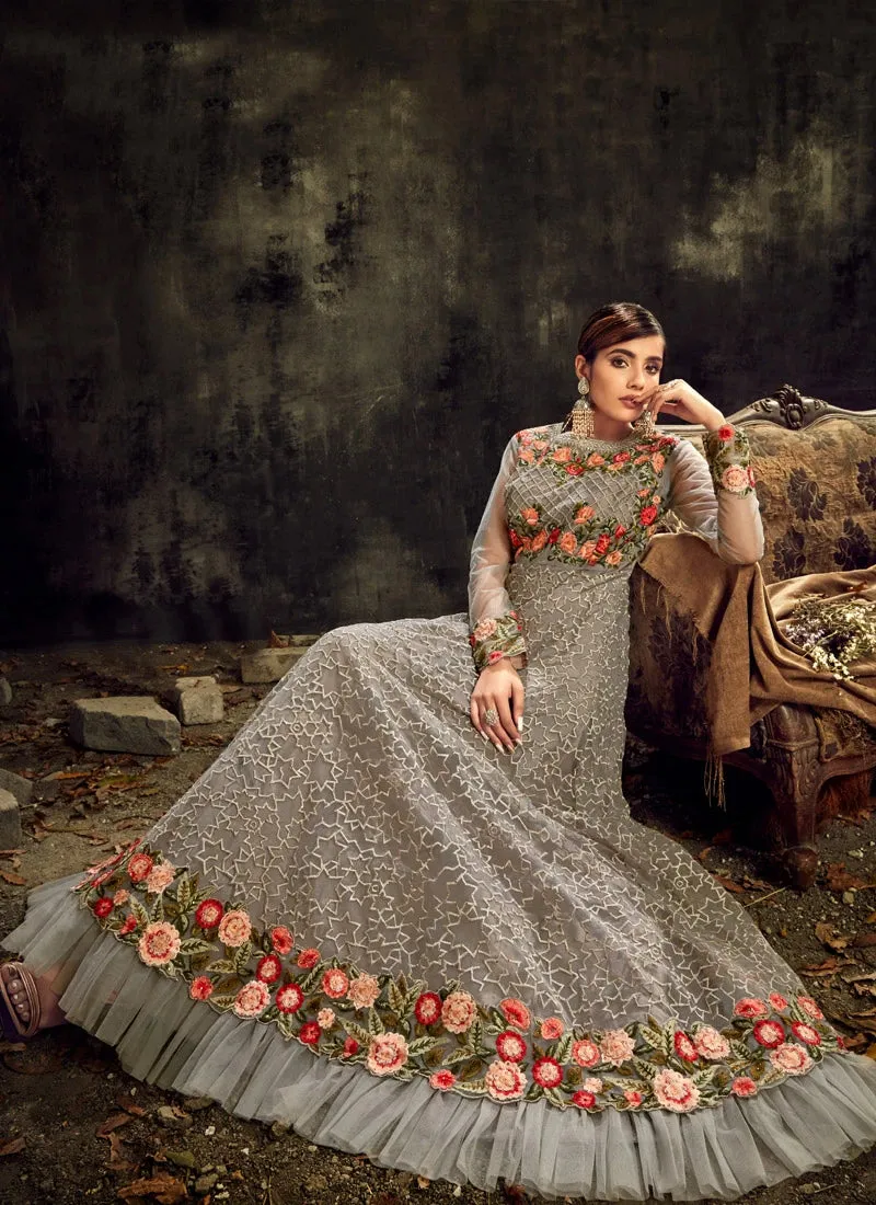 Tempting Grey Designer Floor Length Anarkali