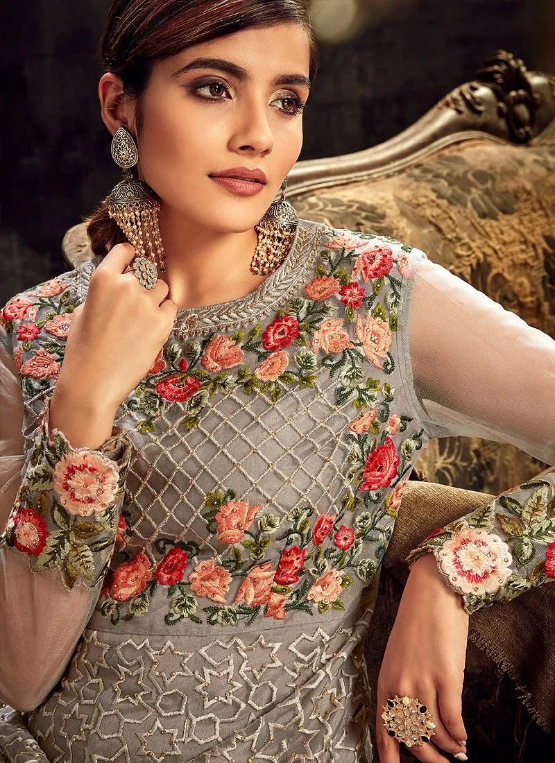 Tempting Grey Designer Floor Length Anarkali