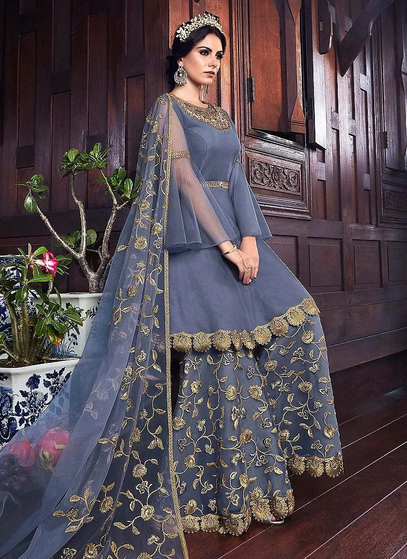 Top Notch Blue Bell Sleeved Pakistani Sharara Suit