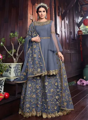 Top Notch Blue Bell Sleeved Pakistani Sharara Suit