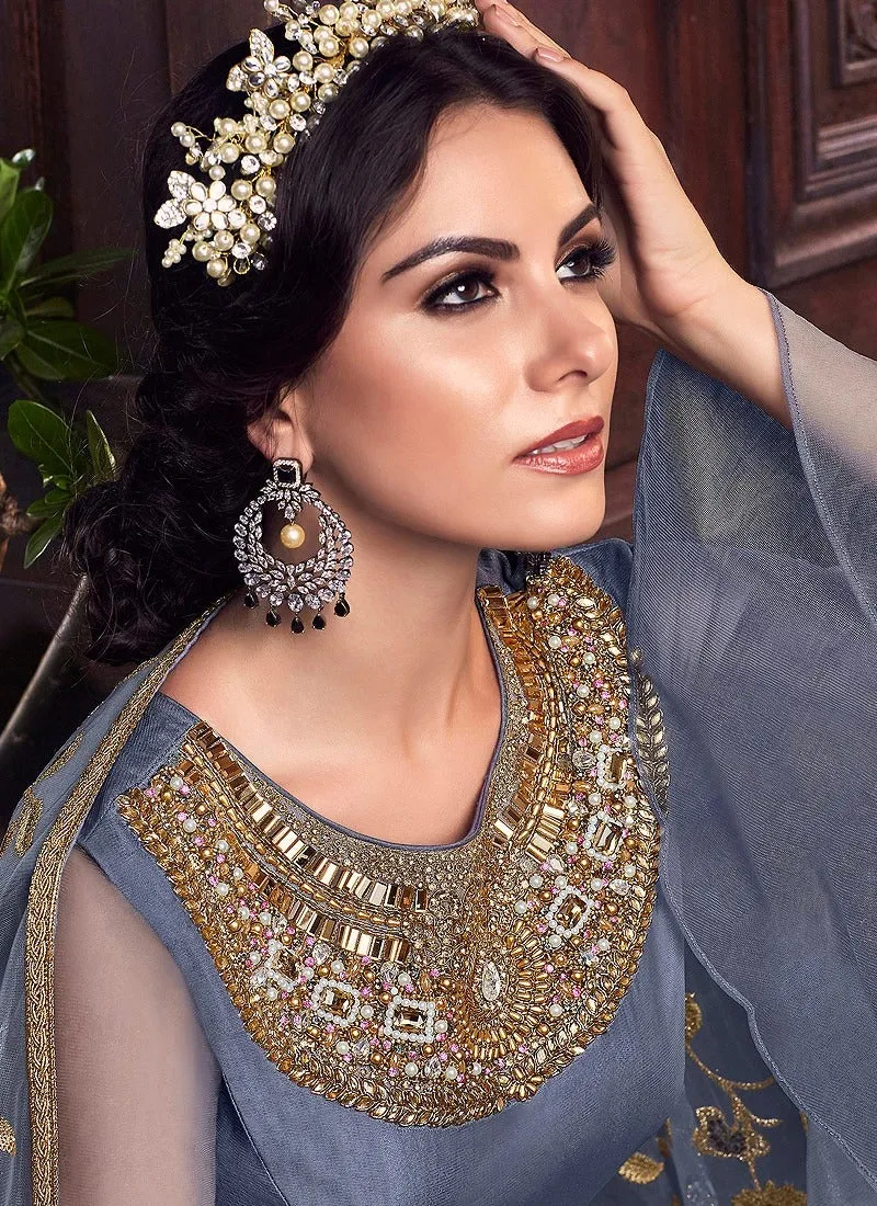 Top Notch Blue Bell Sleeved Pakistani Sharara Suit