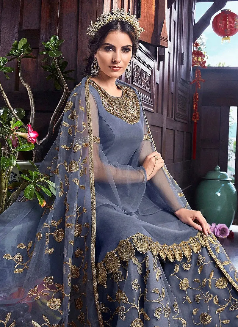 Top Notch Blue Bell Sleeved Pakistani Sharara Suit