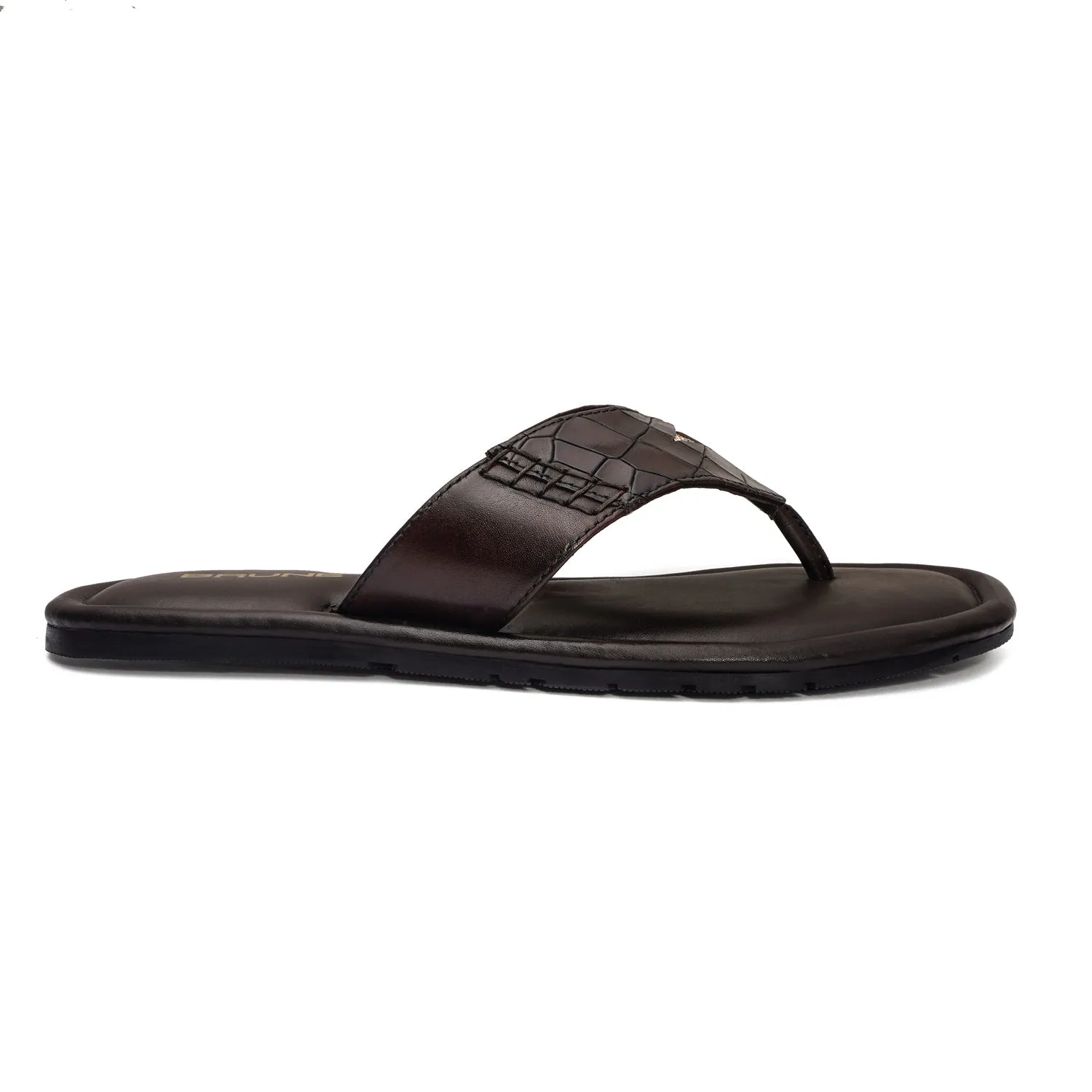 V-Strap Replaceable Lion Penny Slipper in Dark Brown Leather