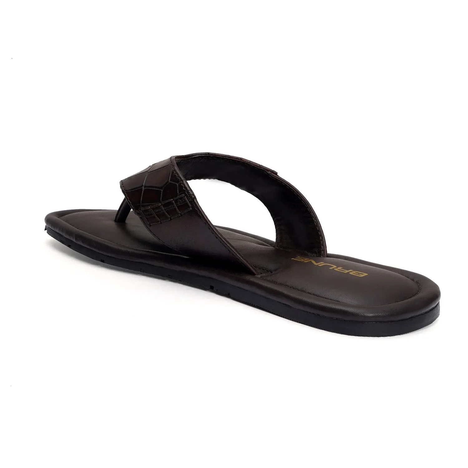 V-Strap Replaceable Lion Penny Slipper in Dark Brown Leather