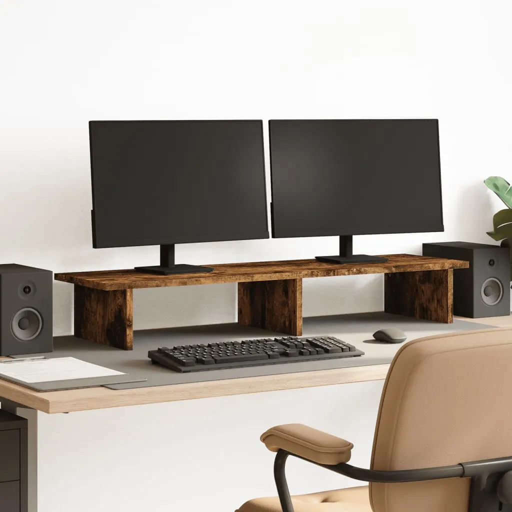 vidaXL Monitor Stand Smoked Oak 100x27x15 cm Engineered Wood
