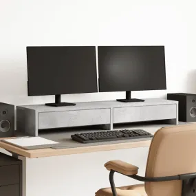 vidaXL Monitor Stand with Drawers Concrete Grey 100x27x15 cm Engineered Wood